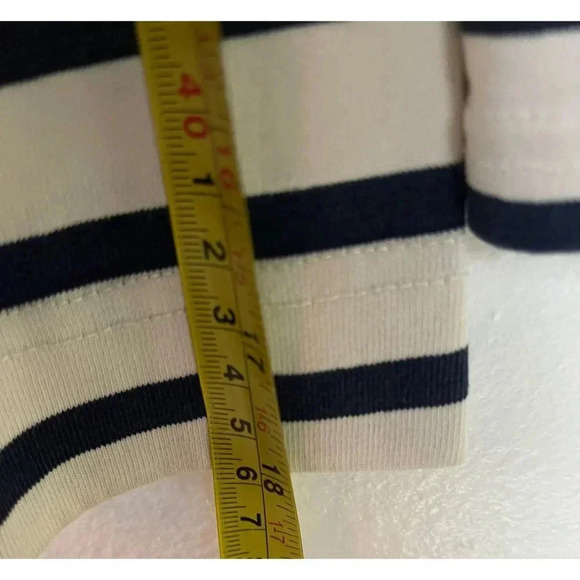 J Crew Women Pullover Long Sleeve Red Lips Embroidered Top White Black Stripe XS - Picture 5 of 9